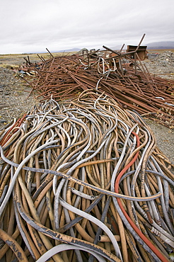 Rubbish left by the gold mining industry on the tundra at Nome in Alaska, United States of America, North America