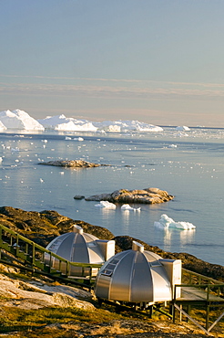 Igloos outside the Arctic Hotel in Ilulissat on Greenland, Polar Regions