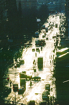 Traffic and people on Princes Street in Edinburgh, Scotland, United Kingdom, Europe