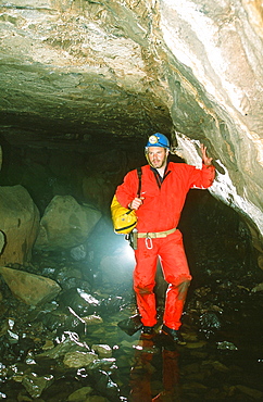 A caver in the Yorkshire Dales, Yorkshire, England, United Kingdom, Europe