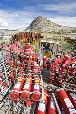 Halon gas cylinders abandoned on a tip at Kangerlussuaq in Greenland, Polar Regions