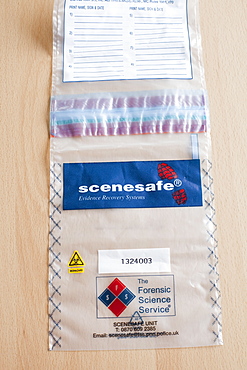 Police evidence bags for ensuring that evidential items remain uncontaminated, United Kingdom, Europe