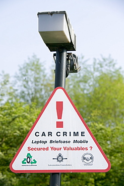 CCTV in a hotel car park warning sign, Leicester, Leicestershire, England, United Kingdom, Europe