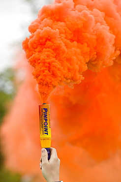 Emergency flare to attract incoming Sea King Helicopter, Lake District, Cumbria, England, United Kingdom, Europe