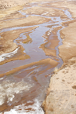 A critically low river in Shanxi province, China, Asia