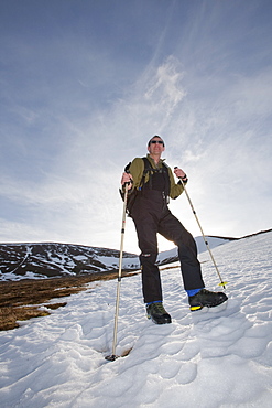 A mountaineer on Cairngorm in the Cairngorm National Park, Scotland, United Kingdom, Europe