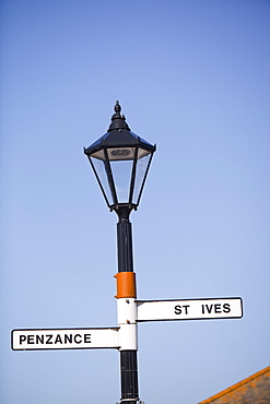 A signpost in St. Just, Cornwall, England, United Kingdom, Europe