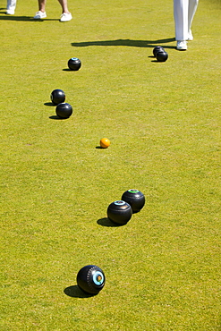 Old people playing bowls at Penzance in West Cornwall, England, United Kingdom, Europe