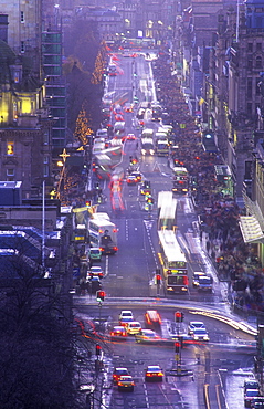 Princes Street at dusk, Edinburgh, Scotland, United Kingdom, Europe