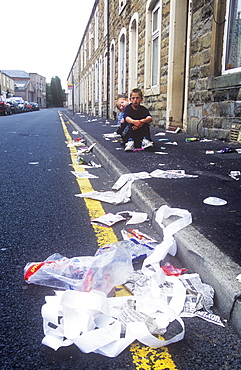 Litter on the streets of Burnley, Lancashire, England, United Kingdom, Europe