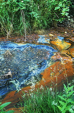 A polluted waterway in Warrington, Lancashire, England, United Kingdom.