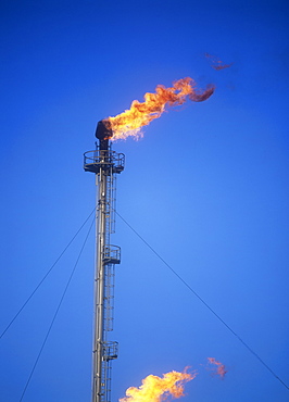 A flare off of gas at a petrochemical works on Teeside, England, United Kingdom, Europe