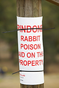 A sign about rabbit poison on a farm near Lake Hume, Australia, Pacific