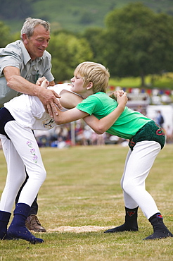 Children Cumberalnd Wrestling at Ambleside Sports, Lake District, Cumbria, England, United Kingdom, Europe