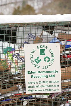 A recycling container in the grounds of Rydal Hall, Cumbria, England, United Kingdom, Europe