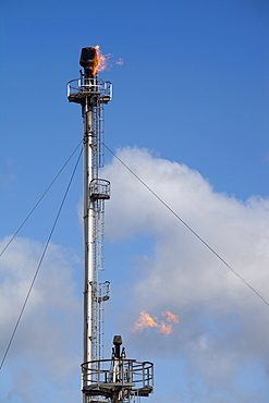 Flaring off gas from a Petrochemical works on Teeside, England, United Kingdom, Europe