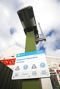 A flood siren to warn of coastal flooding at Salthouse on the North Norfolk coast, Norfolk, England, United Kingdom, Europe