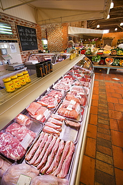 Home grown produce for sale at a farm shop in an old barn on a farm near Holt, Norfolk, England, United Kingdom, Europe