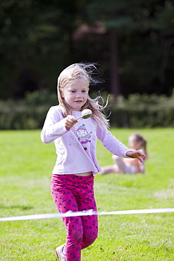 The children's egg and spoon race at the Rusland Vale Horticultural society annual show, Rusland, South Cumbria, England, United Kingdom, Europe