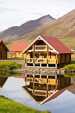 Timber chalets in Olafsfjorder in northern Iceland, Polar Regions