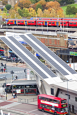 Vauxhall bus station owned by Transport for London, seen from the top of St. George's Wharf, London, England, United Kingdom