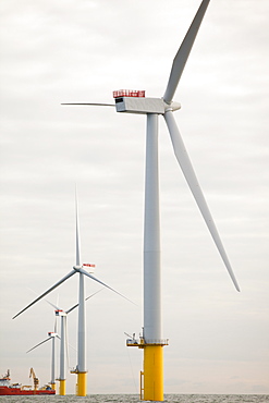 The Walney Offshore Windfarm, located 15km off Barrow in Furness in Cumbria, England, United Kingdom, Europe