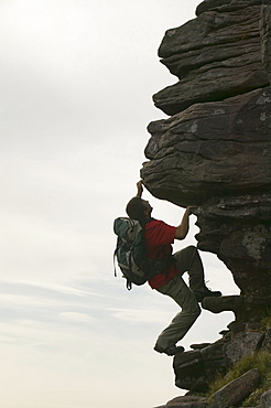 A climber on Quinag, Sutherland, Highlands, Scotland, United Kingdom, Europe