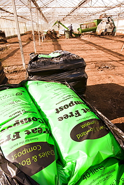 Peat-free compost at Growing with Grace, an organic fruit and vegetable growing co-operative based in Clapham in the Yorkshire Dales, Yorkshire, England, United Kingdom, Europe