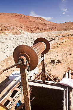 A well next to a dried up river bed in the Anti Atlas mountains of Morocco, North Africa, Africa