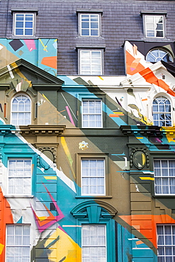 A street art mural on the Megaro Hotel on Euston Road, London, England, United Kingdom, Europe