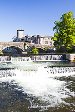 A fish ladder in a weir on the River Kent in Kendal, Cumbria, England, United Kingdom, Europe