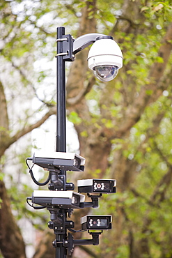 CCTV cameras round the American Embassy in Grosvenor Square, Mayfair, London, England, United Kingdom, Europe