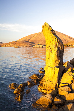 A phallic shaped rock in Myrina on Lemnos, Greek Islands, Greece, Europe