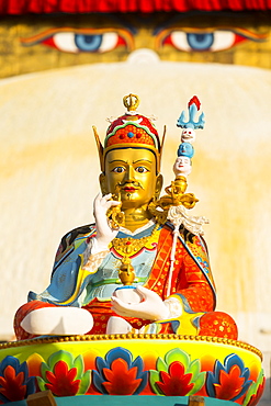 Buddhist symbols at the Boudhanath Stupa, one of the holiest Buddhist sites in Kathmandu, UNESCO World Heritage Site, Nepal, Asia