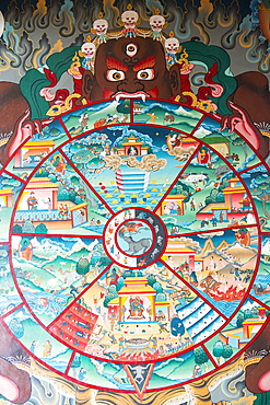 A Buddhist Thanka painting at the Boudhanath Stupa, one of the holiest Buddhist sites in Kathmandu, Nepal, Asia