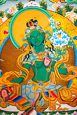 A traditional Thanka painting at the Boudhanath Stupa, one of the holiest Buddhist sites in Kathmandu, Nepal, Asia