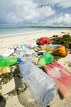 Plastic rubbish washed up on Nantandola Beach on Fiji, Pacific