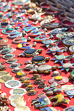 Nepalese jewellery for sale at a stall in Patan's Durbar Square in Kathmandu, Nepal, Asia