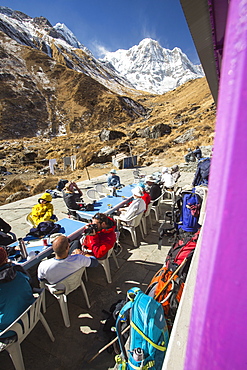 A tea house lodge on the Annapurna Base Camp trek at Machapuchare Base Camp, Himalayas, Nepal, Asia