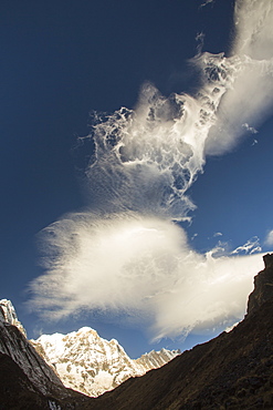 Jet stream winds over the Annapurna Himalayas in Nepal, Asia