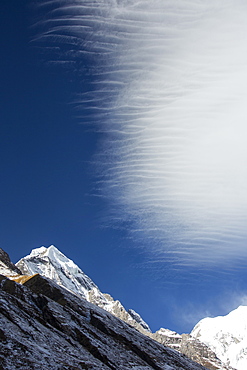 Jet stream winds over the Annapurna Himalayas in Nepal, Asia