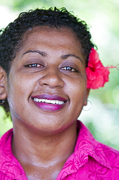 A Fijian women with a flower in her hair, Fiji, Pacific