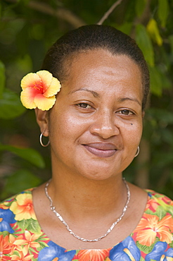 A Fijian women with a flower in her hair, Fiji, Pacific