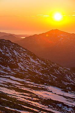 Sunset over Harter Fell from Great Carrs in the Lake District, Cumbria, England, United Kingdom, Europe