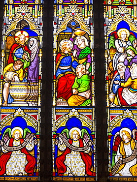 Stained glass windows in St. Laurence's Church in Ludlow, Shropshire, England, United Kingdom, Europe