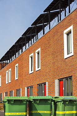 Houses in Almere with solar PV panels on the roof, Flevoland, Netherlands, Europe