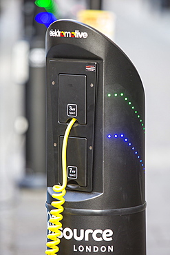 An electric car charging station on a pavement in London, England, United Kingdom, Europe