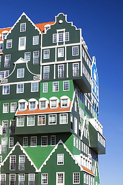 An ultra trendy, modern hotel in Zaanstadt, which is designed to look like the traditional house style of the area, Netherlands, Europe