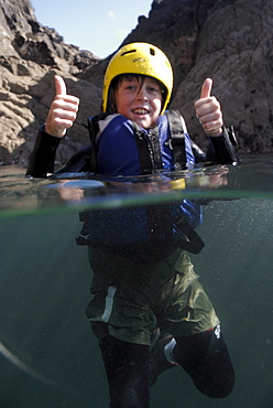 Coasteering, St. Non's Bay, Pembrokeshire, Wales, UK, Europe