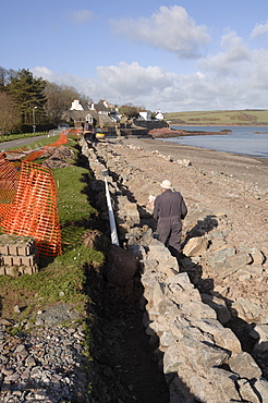 Sea wall construction, Dale, Pembrokeshire, Wales, UK, Europe